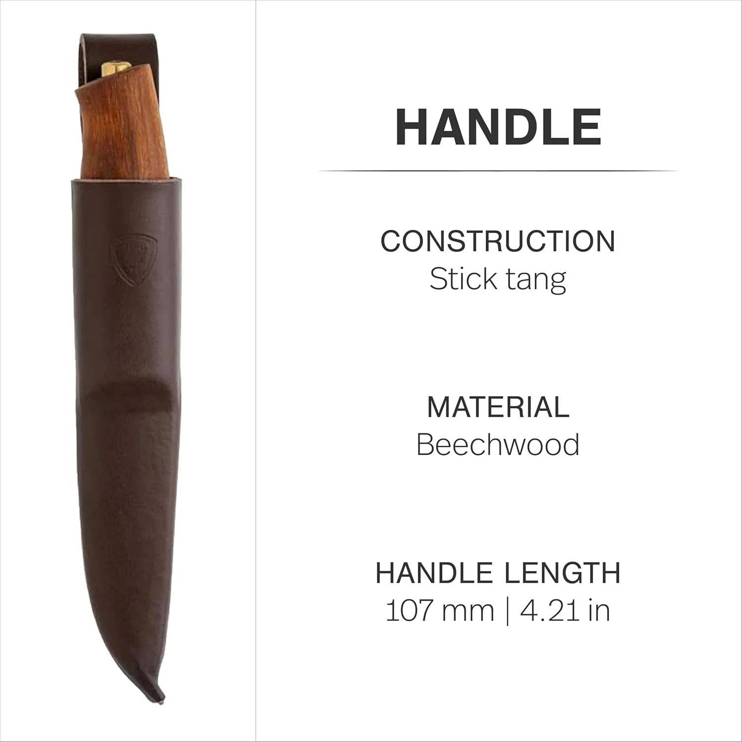 HELLE Skog - Carving Knife, Stick Tang Stainless Steel Fixed Blade with Sheath, Curly Birch Handle, Made in Norway