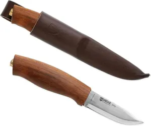 HELLE Skog - Carving Knife, Stick Tang Stainless Steel Fixed Blade with Sheath, Curly Birch Handle, Made in Norway