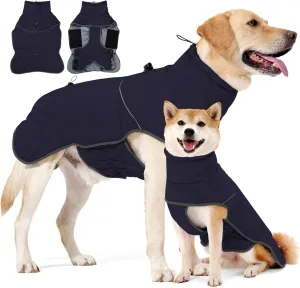 HEYWEAN Dog Winter Coat Reflective Jacket Waterproof & Windproof Fleece with Built-in Harness for Large Dogs Ideal for Cold Weather Blue Medium