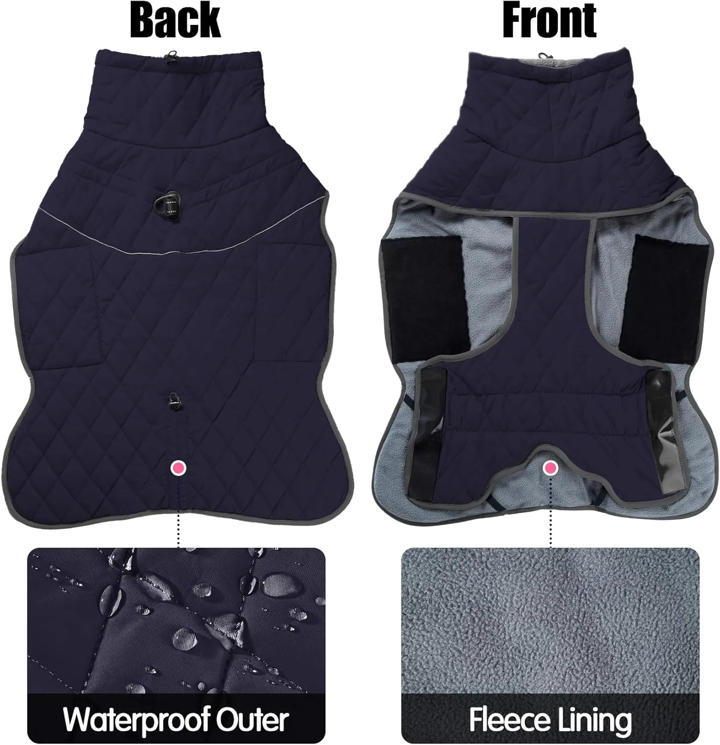 HEYWEAN Dog Winter Coat Reflective Jacket Waterproof & Windproof Fleece with Built-in Harness for Large Dogs Ideal for Cold Weather Blue Medium