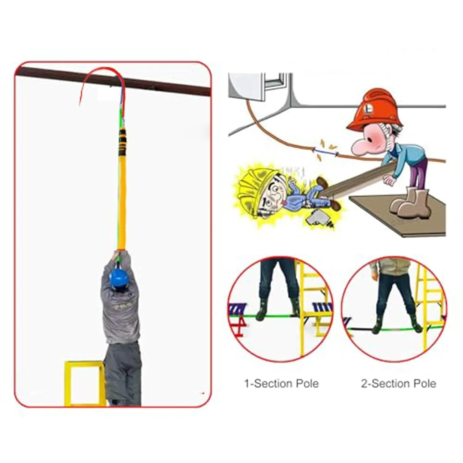 High Voltage Life Hook with 6.5/9.38ft Rescue Pole, Heavy Duty Emergency Electrocution Lifesaving Hooks 10-35kv, Strong Load-Bearing Capacity,Electrical Safety Emergency Life-Saving Tools(3m/9.8ft-2