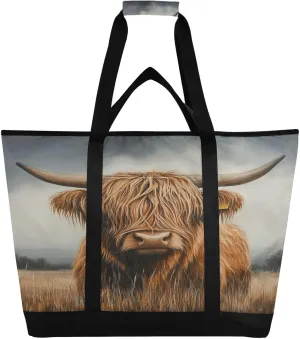 Highland Cow Reusable Insulated Lunchbox Cooler Bag, Leakproof Kitchen Grocery Bag Collapsible Portable Cooler Tote Bag for Picnic, Camping, Office, Travel
