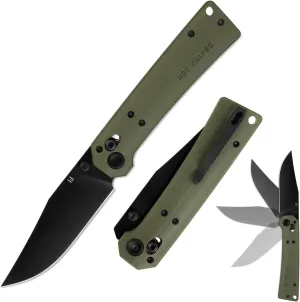 HIGHTRON Pathwright Pocket Folding Knife with 3.34"14C28N Steel Clip-Point Blade G10 Handle, Folding Knife with Clip for Men Sharp Camping Hiking Knives with Thumb Studs and Axis Lock Opener OD Green