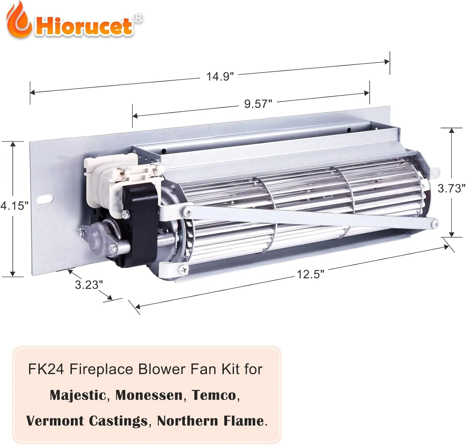 Hiorucet FK24 Fireplace Blower Fan Kit for Majestic, Monessen, Temco, Vermont Castings, Northern Flame, CFM, Rotom HBRB65 R7-RB65. FK24 Fireplace Blower Parts with Ball Bearing, Quiet, High Air Flow.