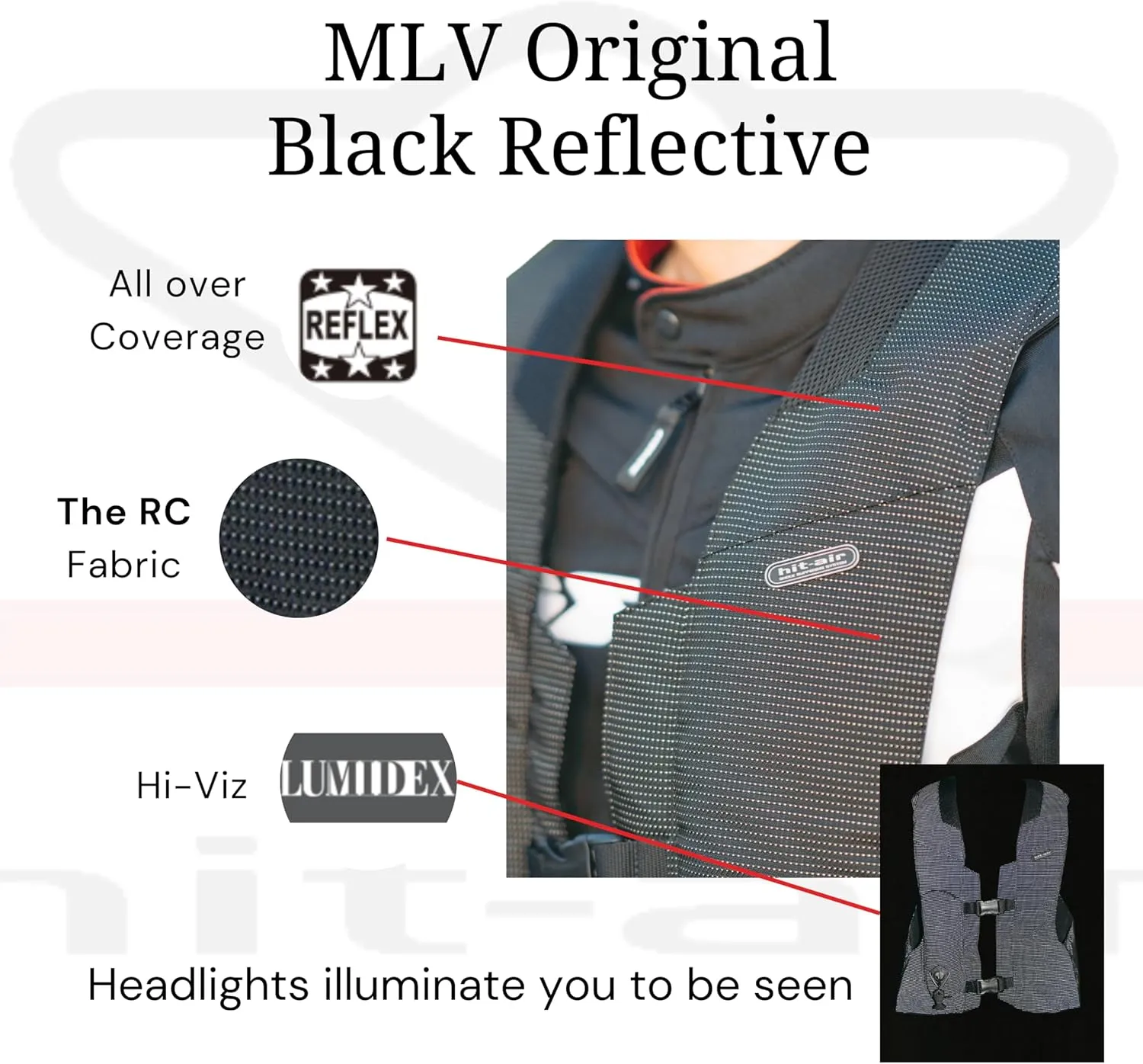 Hit-Air MLV Airbag Vest – Motorcycle Safety Vest with Automatic CO2 Deployment – Lightweight, Reusable, Adjustable Fit – Unisex Protective Riding Harness