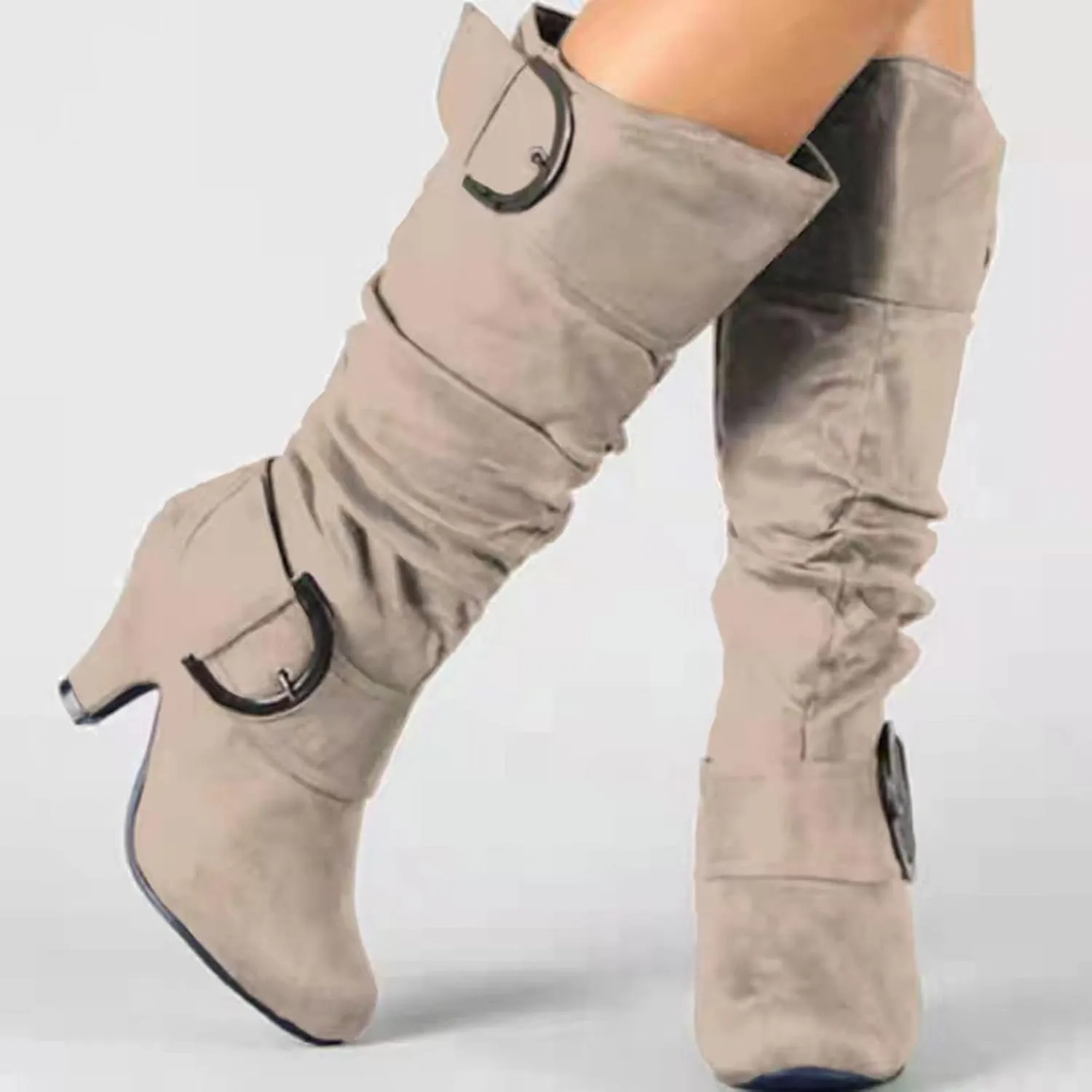hlysgo Womens Fall Fashion 2025 Casual Slouchy Suede Boots for Women Warm Winter Waterproof Round Toe Heeled Boots & Booties