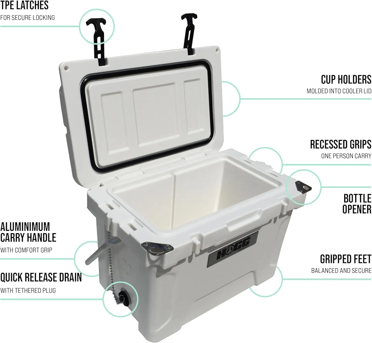 Hogg 65 qt Insulated Cooler with Wheels and Handles, Rolling Ice Chest with Wheels, Rotomolded Wheeled Coolers for Camping, Drinks, Outdoors, 65qt Blue