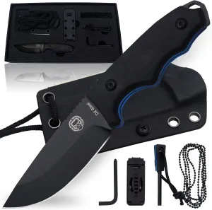 Holtzman's Gorilla Survival Baby Bloodline Fixed Blade Neck Knife with Kydex Sheath & Ferro Rod (Black Blue) - Perfect for Hiking, Camping, and EDC