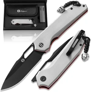 Holtzman's Gorilla Survival Folding Pocket Knife for Men with D2 Steel Blade and G10 Handle - Perfect for Everyday Carry - EDC Gift Set (Black   Dark Grey/Red Liner)