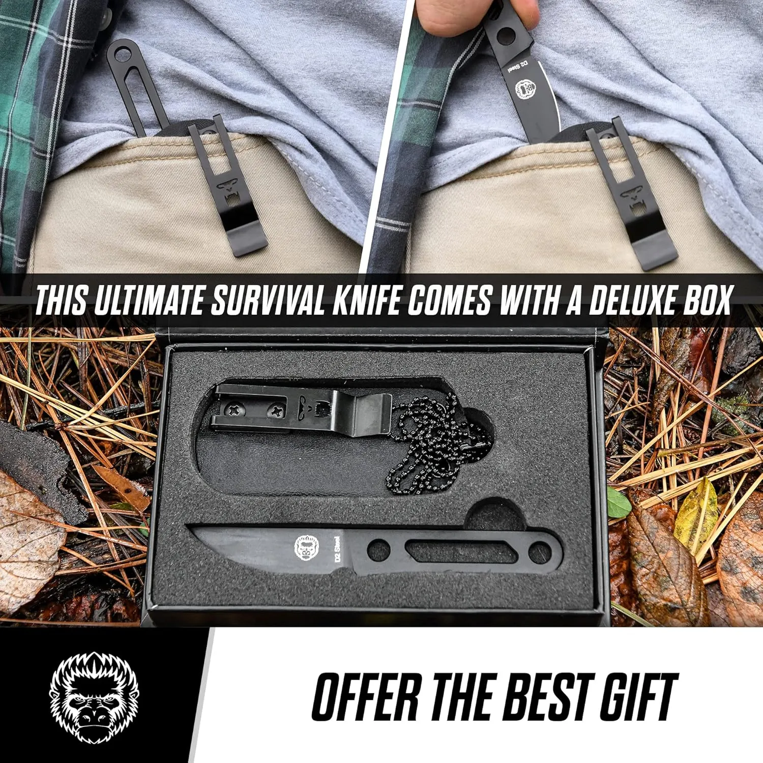 Holtzman's Gorilla Survival Scalpel Fixed Blade Utility Knife with D2 Sheath and Belt Clip (Black) - Ideal for EDC and Outdoor Activities