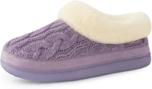 HomeTop Women's Knitted Clog Slippers Comfy Warm Memory Foam Non-slip Indoor House Shoes with Fuzzy Collar