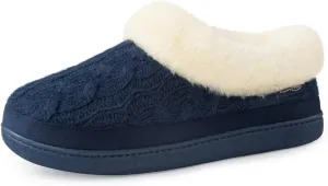 HomeTop Women's Knitted Clog Slippers Comfy Warm Memory Foam Non-slip Indoor House Shoes with Fuzzy Collar