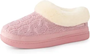 HomeTop Women's Knitted Clog Slippers Comfy Warm Memory Foam Non-slip Indoor House Shoes with Fuzzy Collar