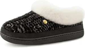 HomeTop Women's Knitted Clog Slippers Comfy Warm Memory Foam Non-slip Indoor House Shoes with Fuzzy Collar