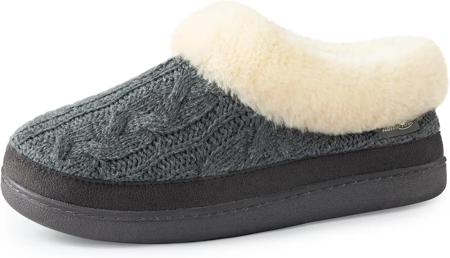 HomeTop Women's Knitted Clog Slippers Comfy Warm Memory Foam Non-slip Indoor House Shoes with Fuzzy Collar