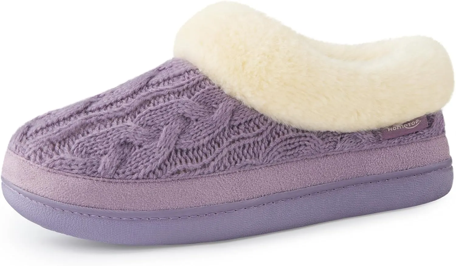 HomeTop Women's Knitted Clog Slippers Comfy Warm Memory Foam Non-slip Indoor House Shoes with Fuzzy Collar