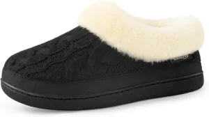 HomeTop Women's Knitted Clog Slippers Comfy Warm Memory Foam Non-slip Indoor House Shoes with Fuzzy Collar