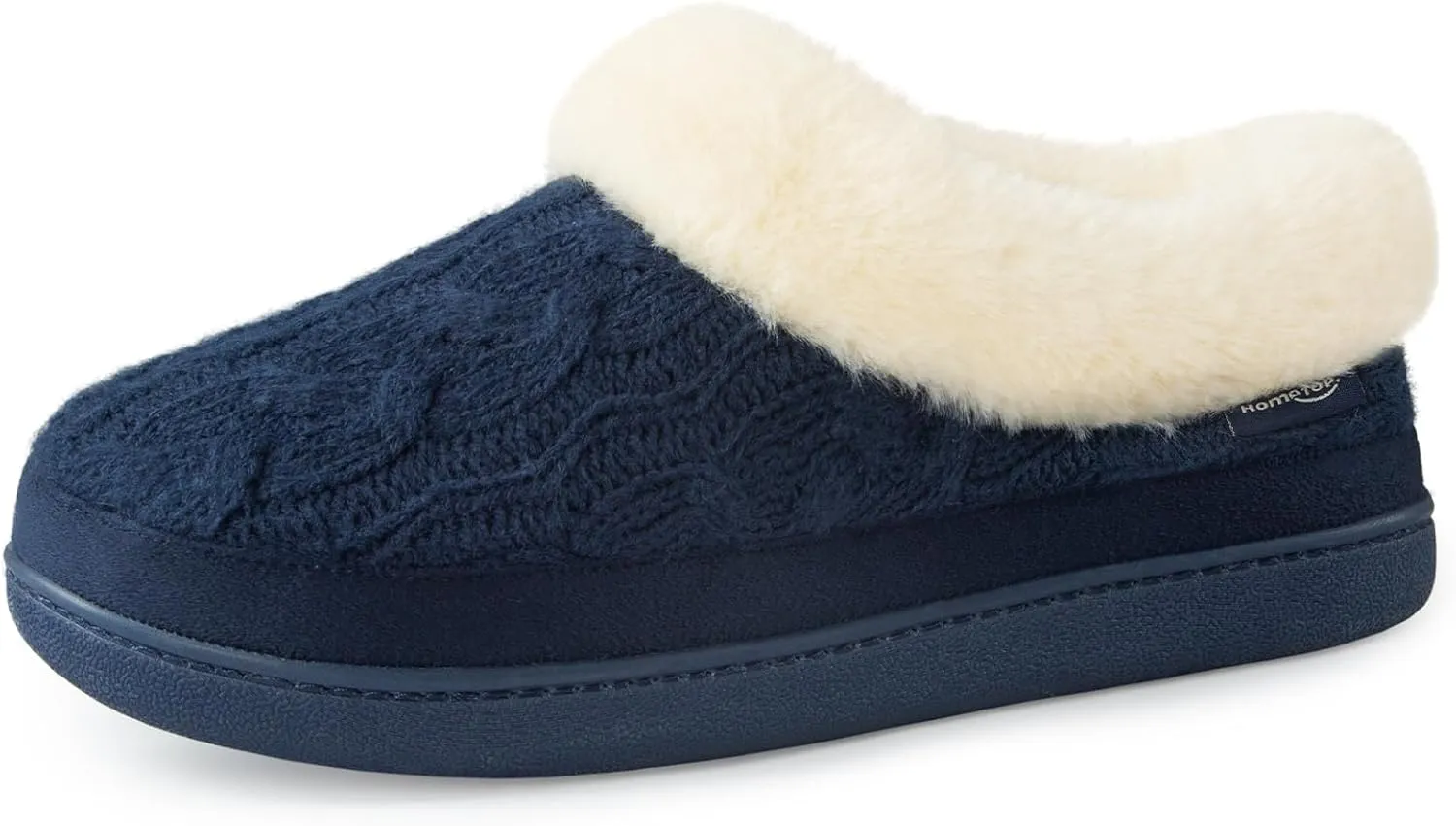 HomeTop Women's Knitted Clog Slippers Comfy Warm Memory Foam Non-slip Indoor House Shoes with Fuzzy Collar