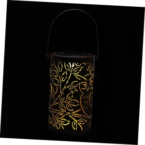 HOMSFOU Solar-Powered Decorative Lantern Iron Art Night Light for Garden Waterproof Outdoor Lighting Solution