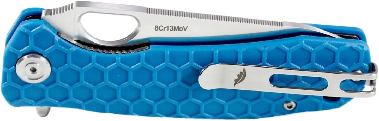 Honey Badger Large Blue Leaf Pocket Knife - 3.63" Blade Fiberglass-Reinforced Nylon Handle Ambidextrous Clip 3.8oz