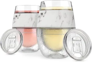 Host Wine Freeze Cup Set of 2 - Plastic Double Wall Insulated Wine Cooling Freezable Drink Glasses with Freezing Gel, Wine Glass Gift for Red and White Wine, 8.5 oz Marble