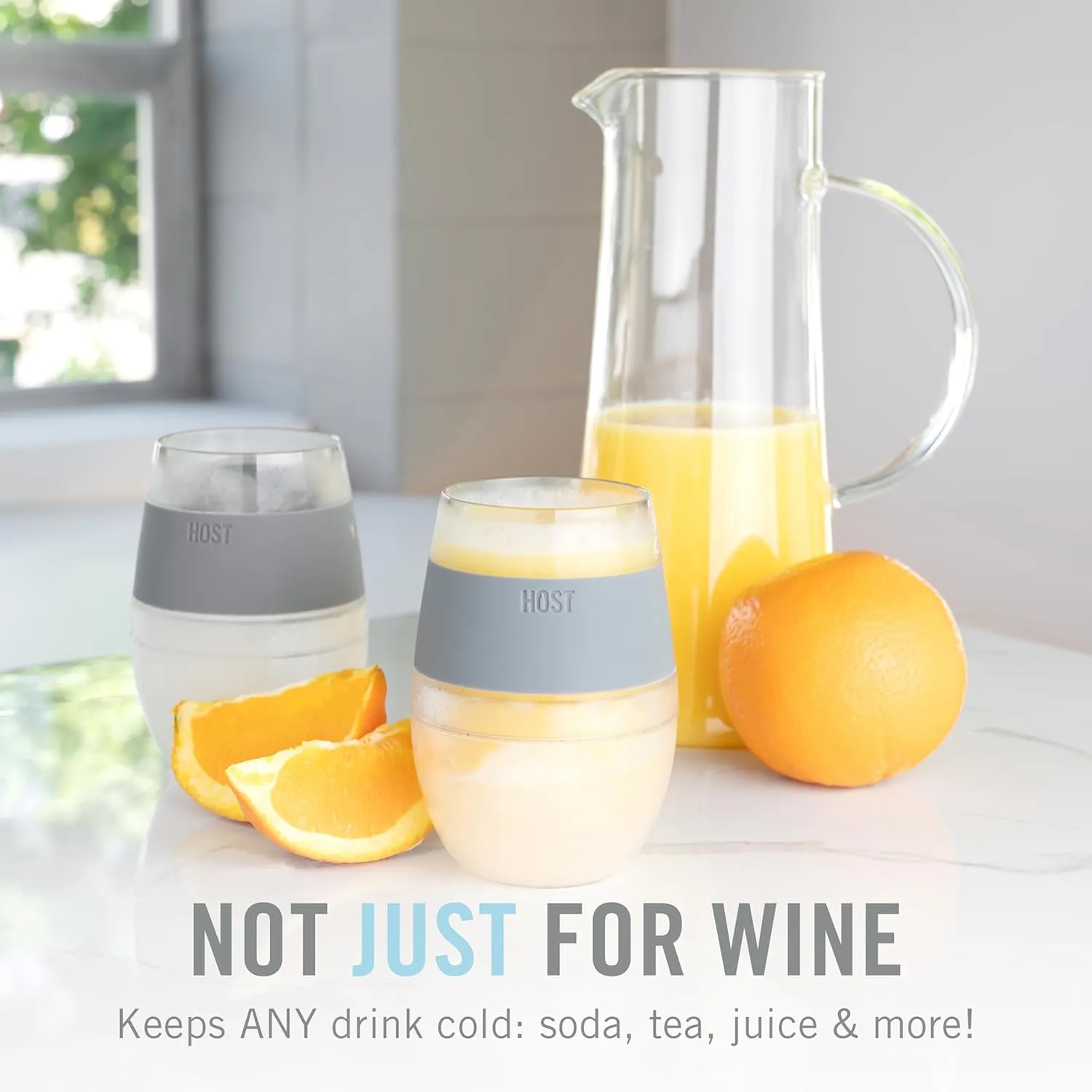 Host Wine Freeze Cup Set of 2 - Plastic Double Wall Insulated Wine Cooling Freezable Drink Glasses with Freezing Gel, Wine Glass Gift for Red and White Wine, 8.5 oz Marble