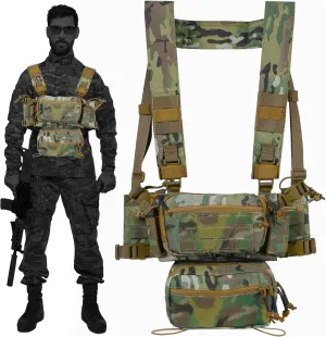 Houseables Molle Vest, Multicam Chest Rig, Load Bearing Vest, FLC, Army FLC, H Harness Chest Rig, Smersh, SMG, Airsoft, LBV, Micro, Mag, Tactical Pack for Hunting, Military, 5.56/7.62