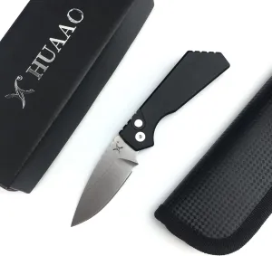 HUAAO 7.05’’ Folding Knife with 2.44’’ D2 Steel Blade Aluminum Handle, EDC Pocket Knife with Clip Nylon Bag for Camping Hunting Fishing
