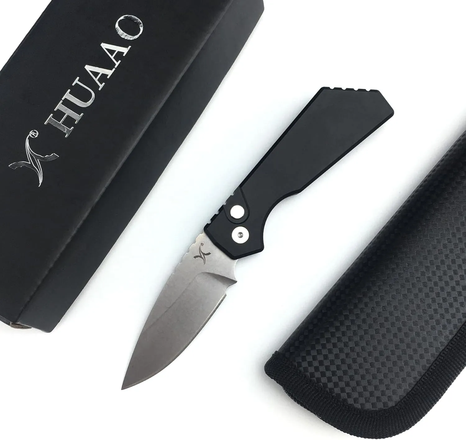 HUAAO 7.05’’ Folding Knife with 2.44’’ D2 Steel Blade Aluminum Handle, EDC Pocket Knife with Clip Nylon Bag for Camping Hunting Fishing