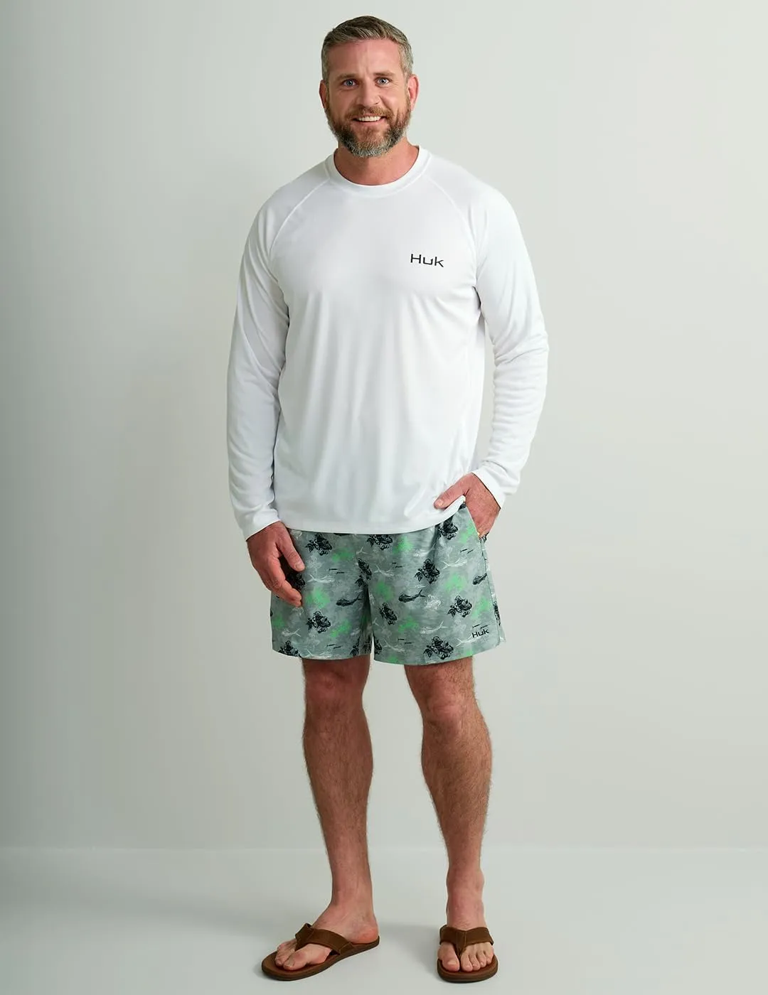HUK Men's Pursuit Patterned Crew, Performance Fishing Long Sleeve Shirt