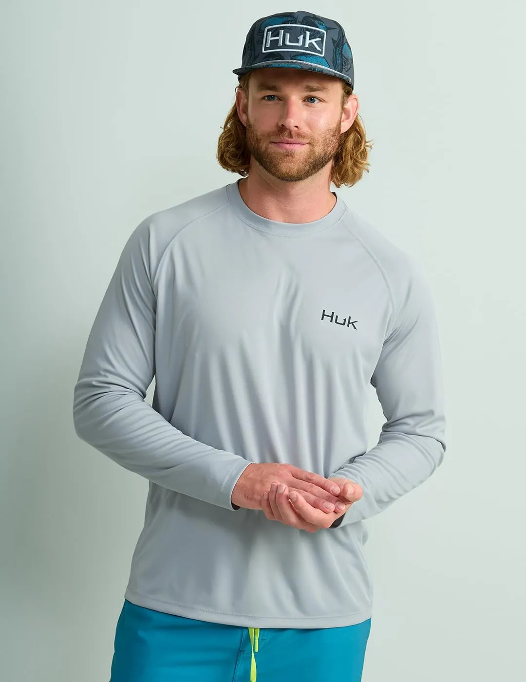 HUK Men's Pursuit Patterned Crew, Performance Fishing Long Sleeve Shirt