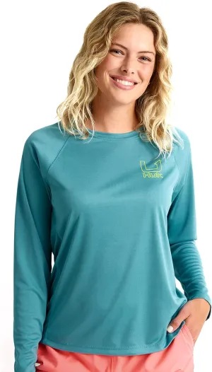 HUK Women's Pursuit Patterned Crew Long Sleeve, Performance Shirt