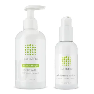 humane Maximum-Strength Acne Wash and Oil-Free Moisturizer Bundle - 10% Benzoyl Peroxide Acne Treatment