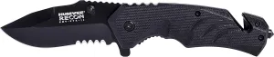 Humvee HMV-KTR-15 Recon 15 Folding Knife with Partially Serrated Stainless Steel Blade and Metal Pocket Clip, Black