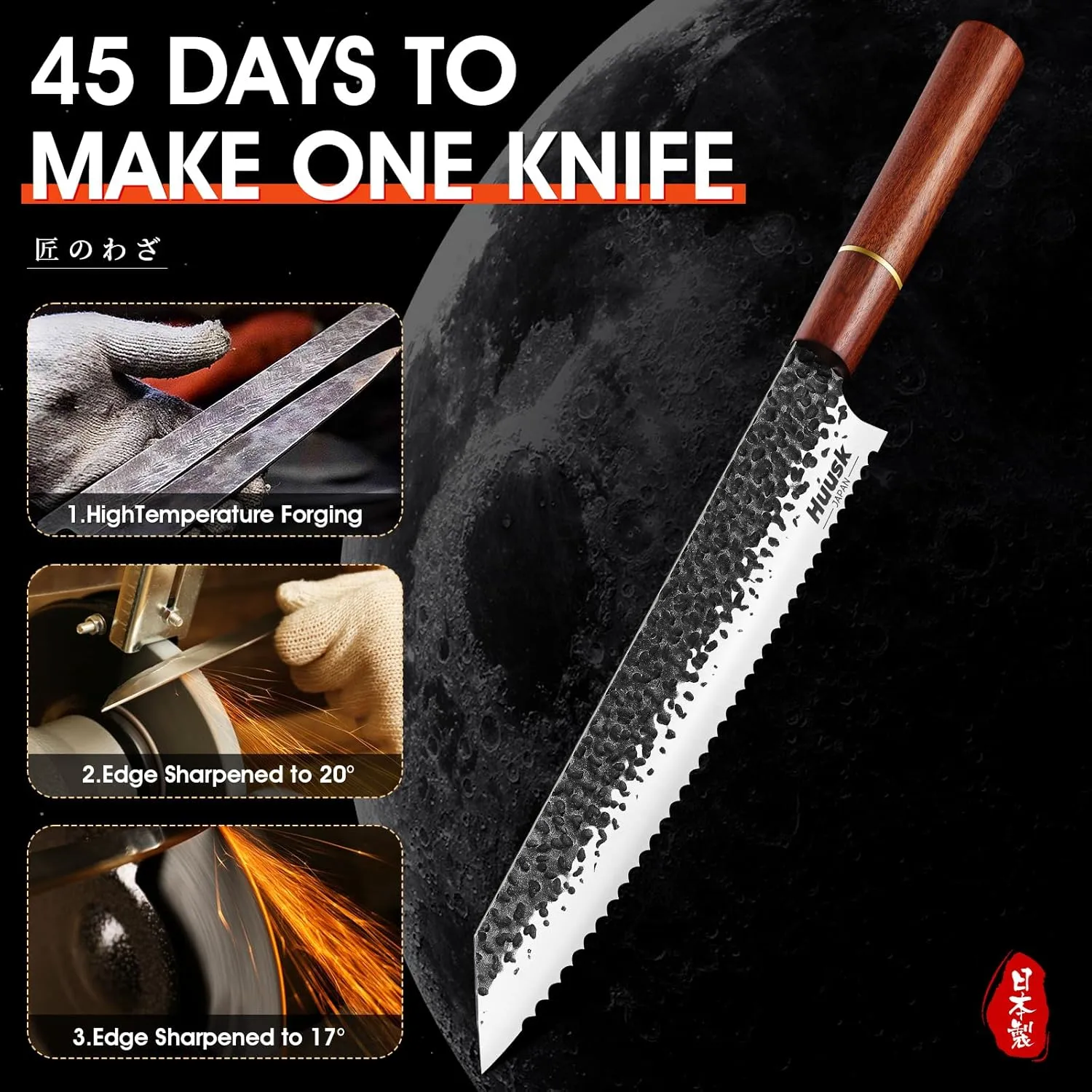 Huusk Japanese Bread Knife, 9.7 Inch Long Serrated Bread Knife, Lightweight Slicing Bread Knife for Cutting Homemade Sourdough Bread, Serrated Knife with Gift Box