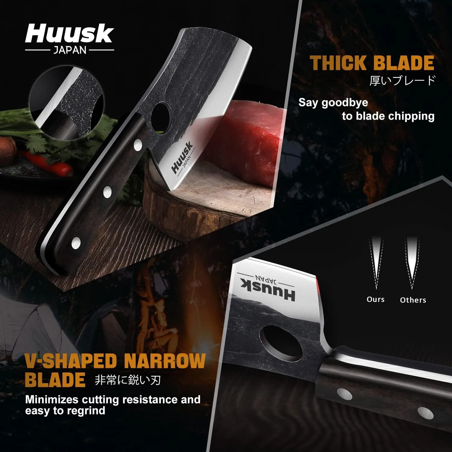 Huusk Serbian Chef Knife with Full Tang Handle Forged Butcher Knives for Meat Cutting Meat Cleaver Knife with Sheath for Halloween Kitchen Hunting or Camping Outdoor Gift for Dad
