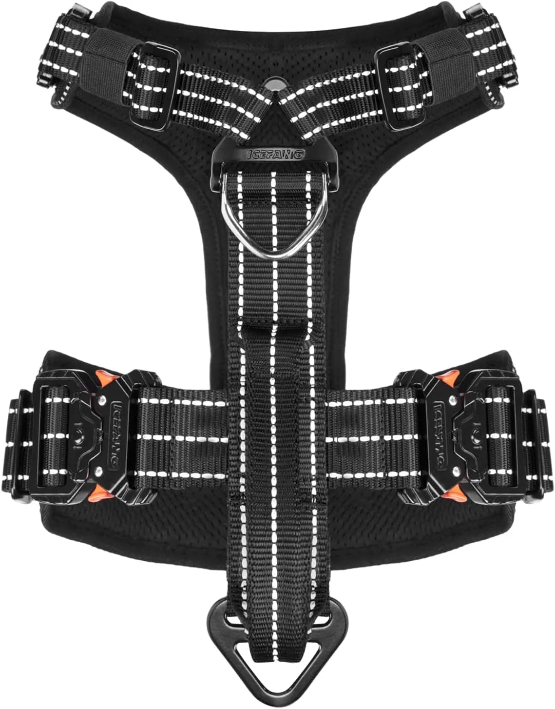 ICEFANG Dog Strap Harness with 4 x Metal Buckles,for X-Large Sized Dog,K9 Vest,Y-Shape Chest,Adjustable Pet Harness,No-Pull Front Leash Clip (X-Large (Pack of 1), Black)