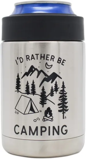 I'd Rather Be Camping - Insulated Stainless Steel Can Cooler for Cans   Bottles - RV and Camper Gift, Cool Camping Gift for Men and Women, Funny Campfire Coolie