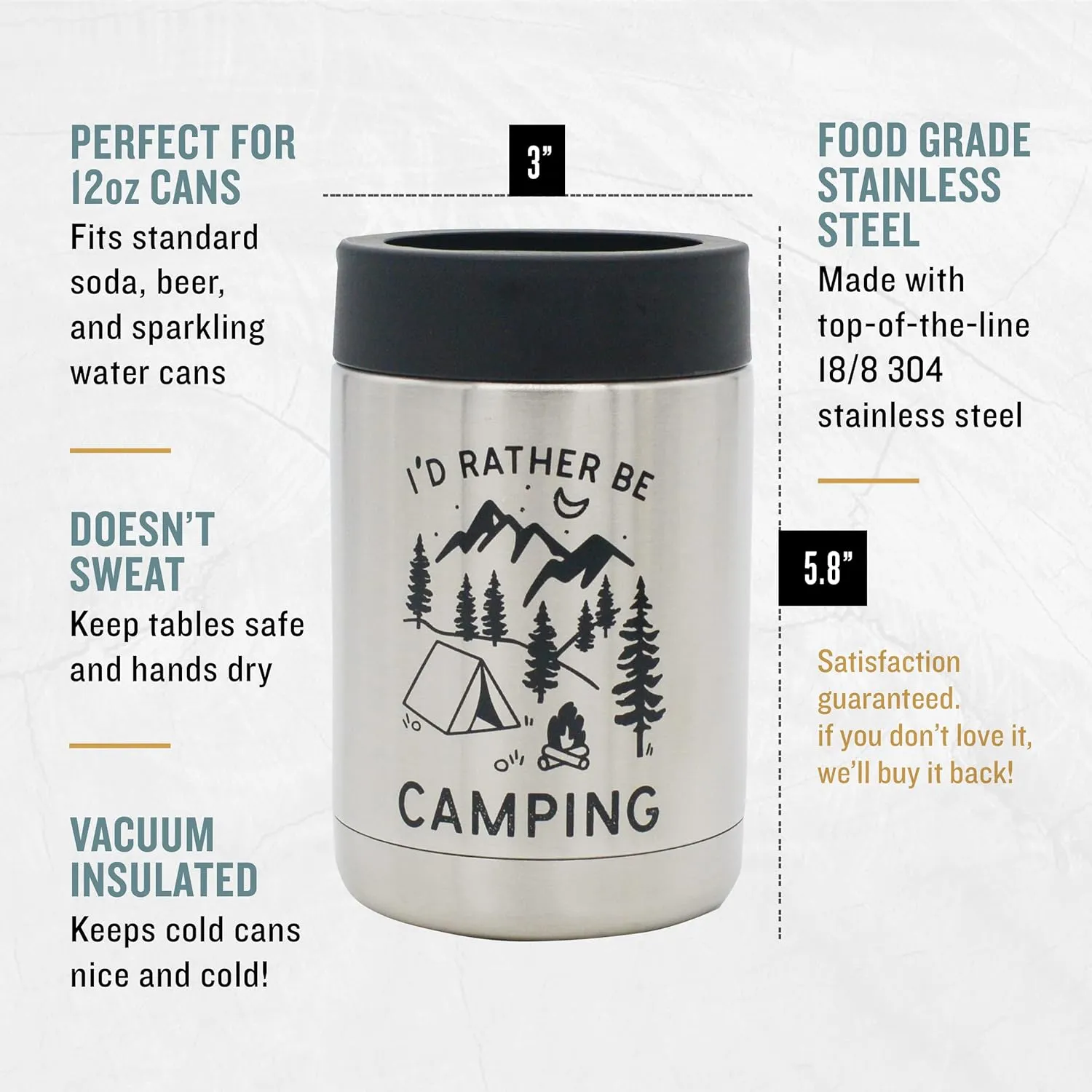 I'd Rather Be Camping - Insulated Stainless Steel Can Cooler for Cans   Bottles - RV and Camper Gift, Cool Camping Gift for Men and Women, Funny Campfire Coolie