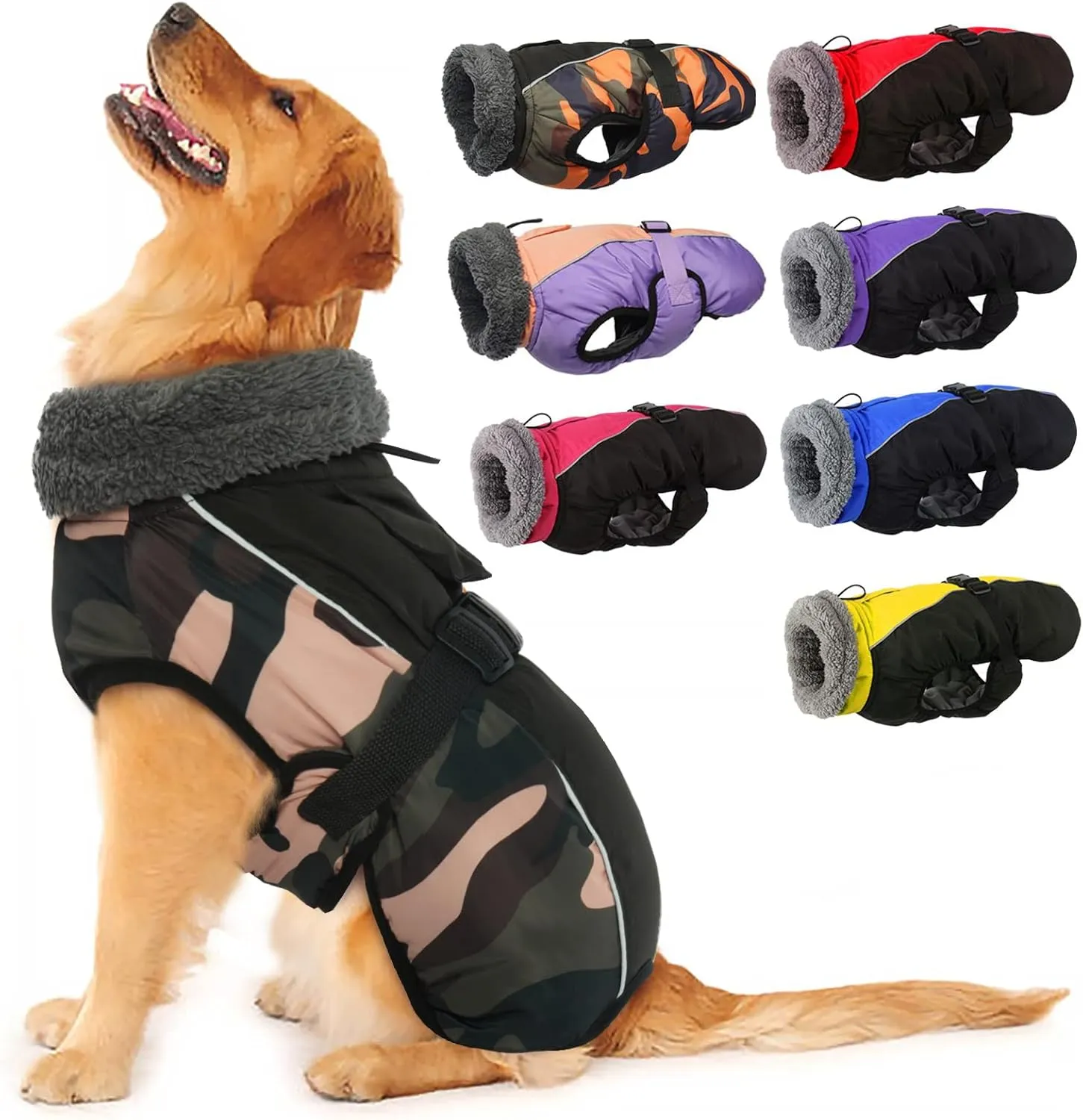 IECOii Extra Warm Dog Coat Reflective Adjustable Dog Jacket Dog Winter Coat with Buckle Fleece Turtleneck Dog Jacket for Cold Weather Soft Winter Coat for Small Medium Extra Large Dogs