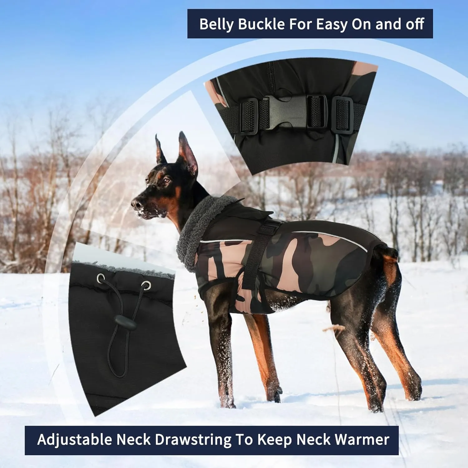 IECOii Extra Warm Dog Coat Reflective Adjustable Dog Jacket Dog Winter Coat with Buckle Fleece Turtleneck Dog Jacket for Cold Weather Soft Winter Coat for Small Medium Extra Large Dogs