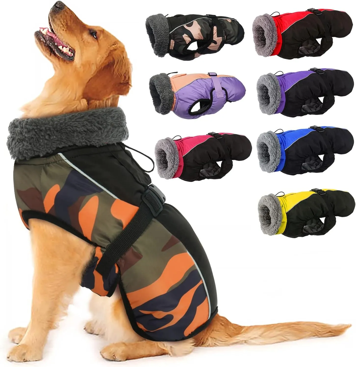IECOii Extra Warm Reflective Adjustable Dog Jacket - Winter Coat with Buckle Fleece Turtleneck for Small, Medium, Extra Large Dogs