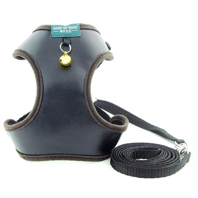 Imitation Leather Cat Harness Vest Leash 7 Color Cat Lead