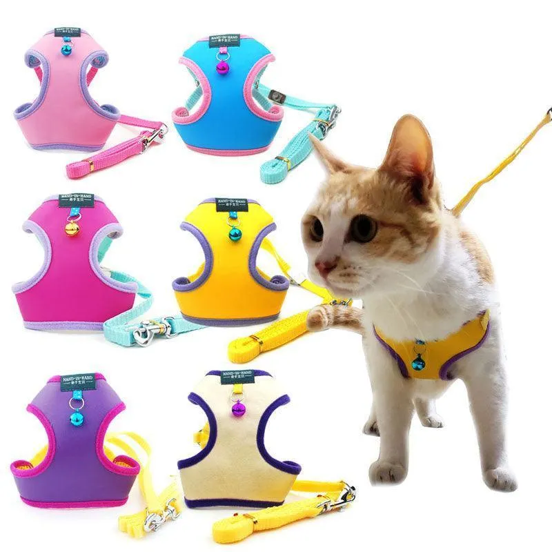 Imitation Leather Cat Harness Vest Leash 7 Color Cat Lead