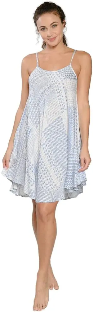 INGEAR Loose Relaxed Fit Sundress Spaghetti Strap Umbrella Dress Boho Baggy Bohemian Sleeveless Print Mini Dress