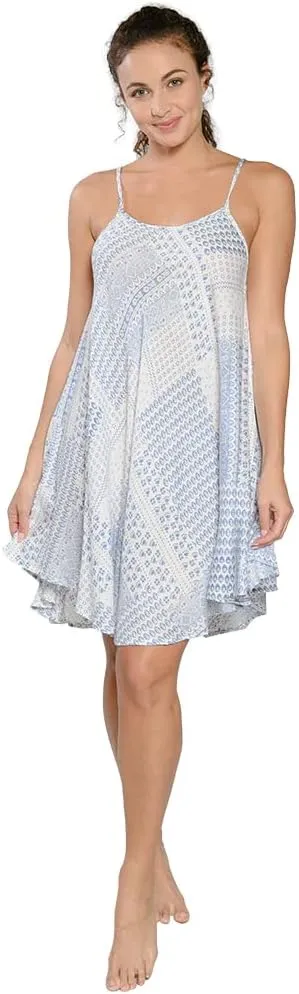 INGEAR Loose Relaxed Fit Sundress Spaghetti Strap Umbrella Dress Boho Baggy Bohemian Sleeveless Print Mini Dress