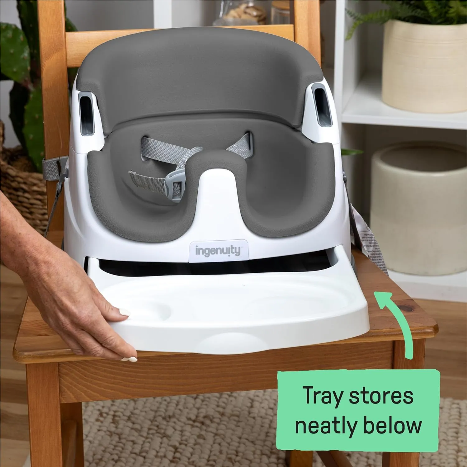Ingenuity Baby Base 2-in-1 Booster Feeding and Floor Seat with Self-Storing Tray - Slate