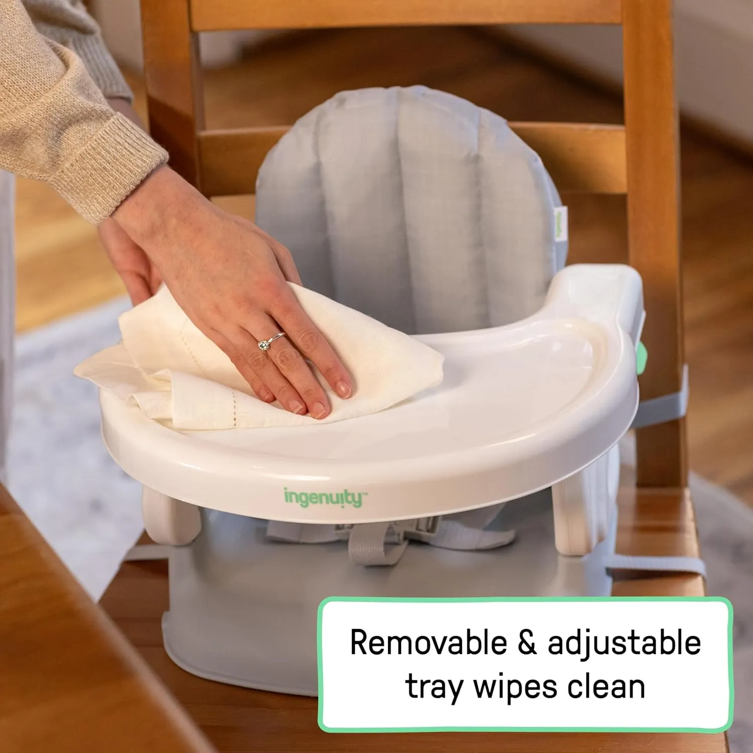 Ingenuity Deluxe Comfort Folding Baby Booster - Adjustable Height - Cushioned - Lightweight, Grey - 6M-3Y