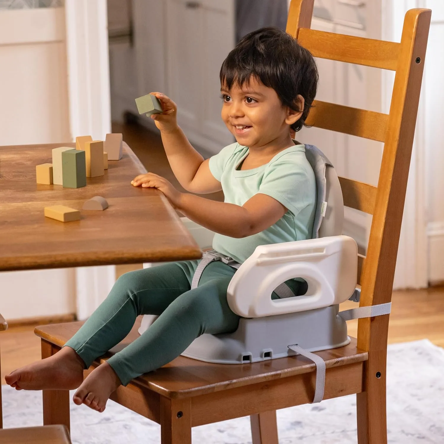 Ingenuity Deluxe Comfort Folding Baby Booster - Adjustable Height - Cushioned - Lightweight, Grey - 6M-3Y