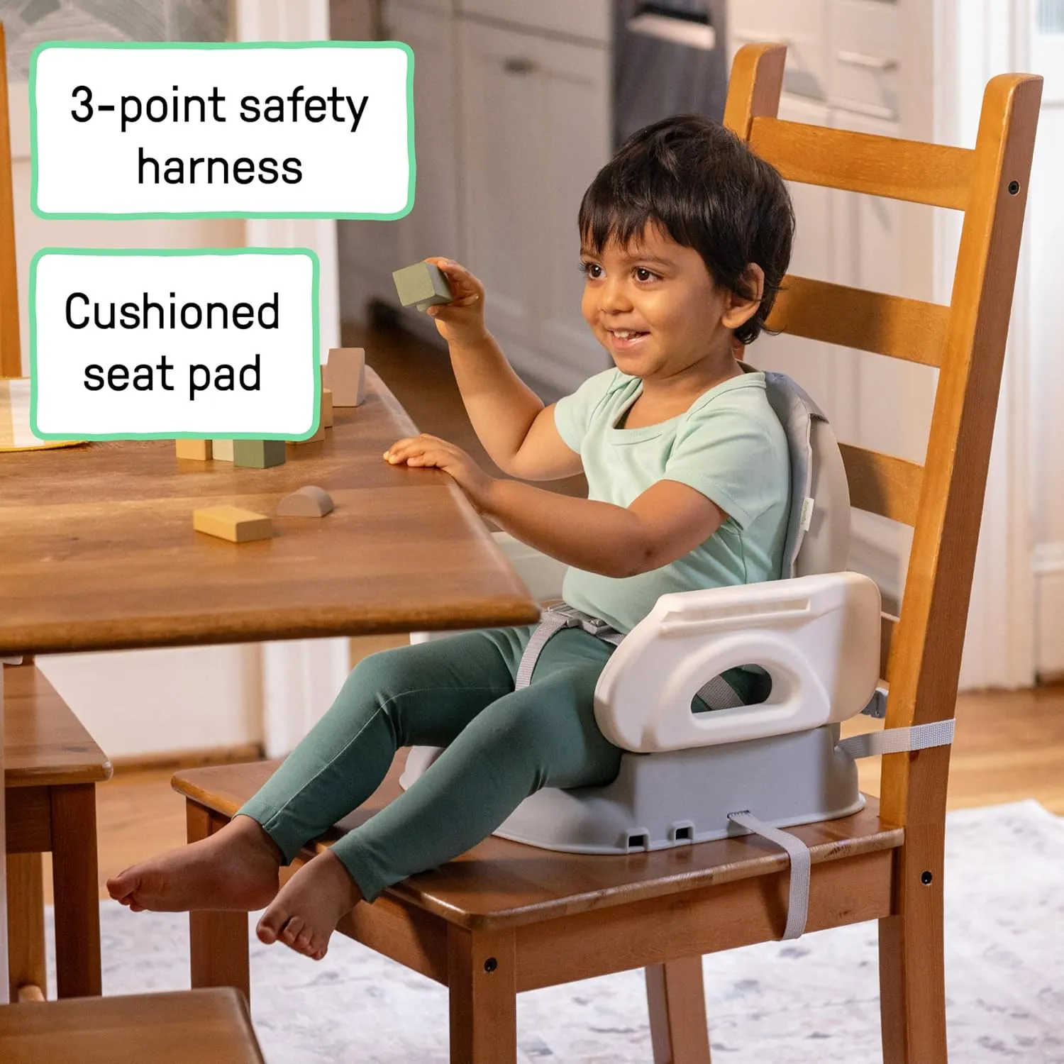 Ingenuity Deluxe Comfort Folding Baby Booster - Adjustable Height - Cushioned - Lightweight, Grey - 6M-3Y